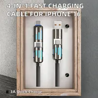 Câble de charge rapide lumineux 2 en 1 avec boîtier en alliage de zinc, interface double USB-A vers Type-C, cordon de charge pour iPhone et téléphone Android