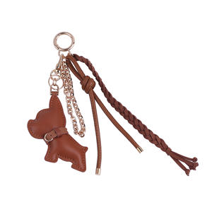 Ins Style French Bulldog Welpe PU Leder Anhänger Schlüssel bund Vielseitig Optional Farbe Lanyard Bag Charms - Product Image 5