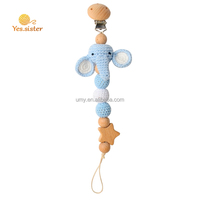 Clip en bois de hêtre pour bébé, Attache-sucette, ours au Crochet, perles, sucette, chaîne Animal, 5 pièces