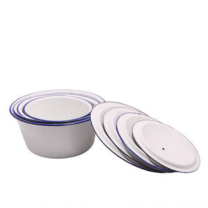 Bol de rangement en céramique <span class=keywords><strong>blanche</strong></span> émaillée avec couvercle en métal durable en porcelaine pour le mélange de camping en plastique d'acier pour crème glacée - Product Image 2