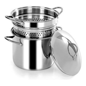 PASTAMANIA Pentola <span class=keywords><strong>per</strong></span> pasta in acciaio inox da 22 cm con inserto <span class=keywords><strong>per</strong></span> cottura a vapore e coperchio, compatibile con l'<span class=keywords><strong>induzione</strong></span>, lavabile in lavastoviglie - Product Image 1