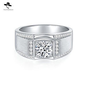 Bague Moissanite <span class=keywords><strong>en</strong></span> argent épais massif 925 Original 1-2 carats coupe brillante véritable couleur D passe le test de diamant bijoux fins pour hommes - Product Image 2