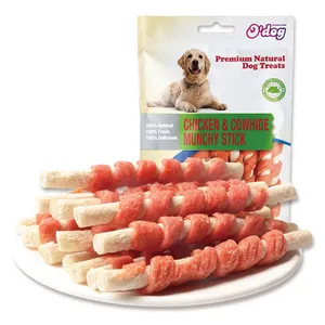 Fornitori di snack all'ingrosso involucro di pollo Rawhide Munchy Stick Dog Treats bastoncini di pelle grezza dolcetti naturali per cani
