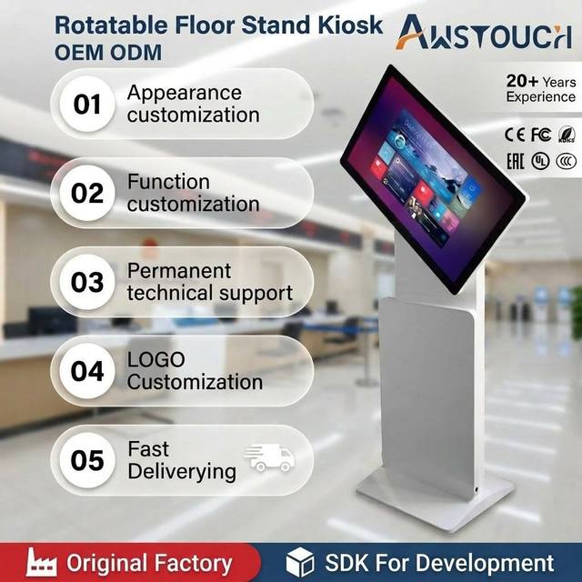 32 Inch Floor-Standing Interactive Digital Signage Kiosk for Advertising and Information Display with Rotating Display