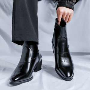 Bottes <span class=keywords><strong>Martin</strong></span> vintage à talon carré et bout pointu avec fermeture éclair latérale pour homme – Idéales pour le bureau, les rendez-vous et les tenues de ville – Grande Vente - Product Image 2