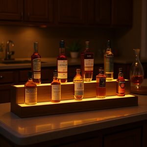 Estante de Exhibición para Botellas de Licor de Nogal con Iluminación LED de 37 Pulgadas, Control Remoto, Regulable, para Bar en Casa, Independiente - Product Image 2