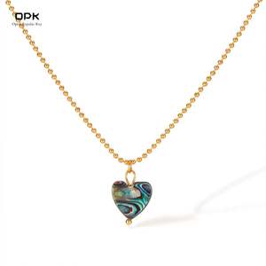 Women's Stainless Steel Gold-Plated Love Necklace Heart-Shaped Natural <b>Abalone</b> <b>Shells</b> Pendant Link Chain Style for Anniversaries - Product Image 1