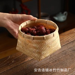 Handmade <b>Bamboo</b> Woven Square Bottom Basket 1-3L Chinese Retro Style For Fruit Dried Fruit Pastry Tea Storage - Product Image 4