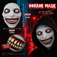 Masque d'horreur d'Halloween fantaisie, démon souriant effrayant aux yeux blancs, accessoire de costume intégral pour maison hantée, mascarade, cosplay, fête