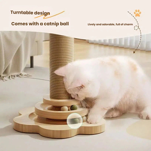 Rascador para Gatos de Sisal Natural, Juguete con Plataforma Giratoria de Madera, Bolas de Sisal, Interactivo, para Juego Autónomo, para Gatos de Interior, Empacado en Cartón - Product Image 3