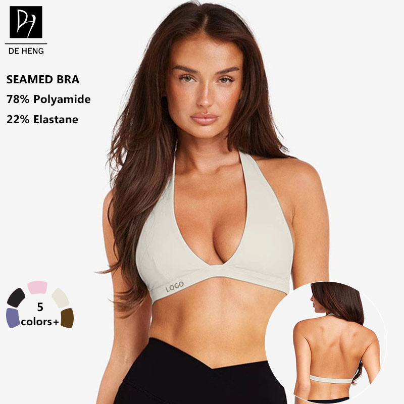 Women'S Fitness Crop Top Wholesale Halter Neck Open Back Deep V Neck Seamed Activewear Yoga Breathable Bra