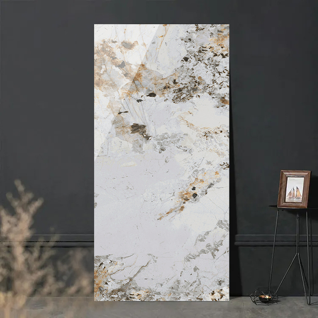 Modern White Stone with Gold Marble Look 1200x2400mm Big Size Sintered Stone Ceramic Wall Decor Tiles for Dining Living Room