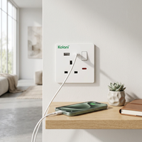 Prise murale Kolani UK 13A à 3 broches avec charge rapide USB A+C 20W et indicateur néon, prise de courant contrôlée par PC, blanche