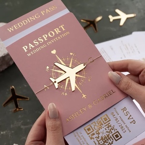 Invitación de Boda con Diseño de Avión y Brújula en Dorado para Ashley y Gabriel - Product Image 4