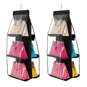 6 Taschen hängen Geldbörse Handtasche Organizer Clear Hanging Shelf Bag Collection Aufbewahrung halter Geldbörse Tasche Kleider schrank Schrank Platz sparen