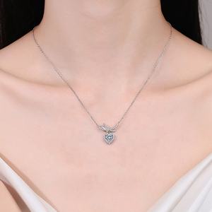 Collana MMN30 con Catena a Maglie, Gioiello in Argento Sterling 925, Pendente a Cuore con Moissanite, Lunghezza Regolabile - Product Image 3