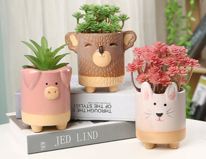 Pot de fleurs minimaliste unique en porcelaine faite à la main, motif animal de dessin animé, finition émaillée, trou de drainage, <span class=keywords><strong>sur</strong></span> <span class=keywords><strong>pied</strong></span>, pour <span class=keywords><strong>intérieur</strong></span> - Product Image 1