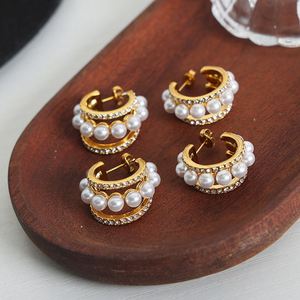 Pendientes de Moda 2023 de Lujo, Chapados en Oro de 18K, Forma de CC, con Cristal, Estilo Veraniego, con Perlas de Agua Dulce, para Mujer - Product Image 2