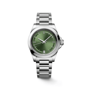 Reloj mecánico automático para hombre, esfera verde con efecto rayos de sol, marcadores de diamantes, correa de acero inoxidable, ventana de fecha, reloj de pulsera deportivo Longinesin - Product Image 1