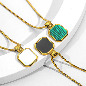 Collar con Colgante de Acero Inoxidable JUSNOVA para Mujer, Chapado en Oro de 18K, Malaquita, Ónix, Concha, Joyería Geométrica Minimalista, <span class=keywords><strong>Cadena</strong></span> Impermeable - Product Image 5