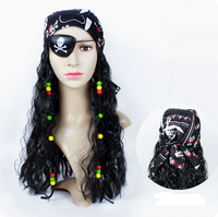Ecowalson Perruque de carnaval pour femme avec tresses, chapeau, casquette, foulard de pirate, masque pour les yeux, accessoires de déguisement
