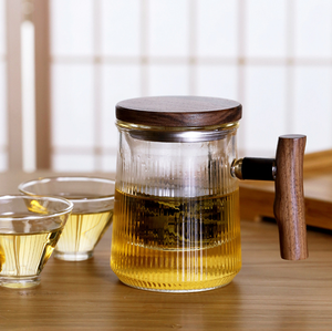 Japanese-Style Eco-Friendly Heat-Resistant <b>Glass</b> Tea <b>Cup</b> with Wooden Lid Water Separation Office Filter Stocked - Product Image 4