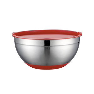 Bol à salade en acier inoxydable avec couvercle, fond en silicone rouge antidérapant, bol de mélange pour la cuisine, 14 cm, 16 cm, 18 cm, 20 cm, 22 cm, 24 cm, 26 cm, 28 cm - Product Image 1