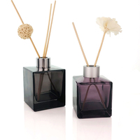 Bouteilles diffuseurs carrées en verre ambré translucide noir de luxe 100 ml et 200 ml avec bâtonnets diffuseurs – Bouteille diffuseur carrée vide en verre