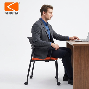 Chaise de bureau moderne KINSHA multifonctionnelle avec dossier à lattes, cadre métallique, accoudoirs fixes, pivotante, design ergonomique, tissu pour usage professionnel - Product Image 1