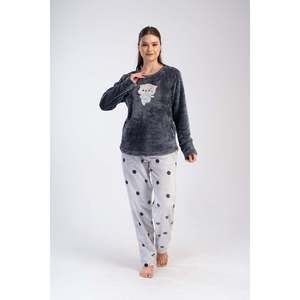 Ensemble de pyjama pour femmes XXL à col rond et manches longues avec poche ovale, vêtements de nuit doux - Product Image 4