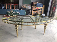 Tables de réception modernes en acier inoxydable doré avec plateau en verre pour événements extérieurs, mariages, hôtels et fêtes - Mobilier hôtelier de luxe en gros