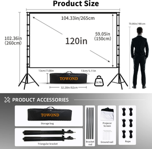 Pantalla de Proyección Portátil de 120 Pulgadas 16:9 Sin Arrugas, Pantalla de Cine 4K HD para Proyección Frontal y Trasera, para Cine en Casa y Jardín - Product Image 4