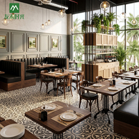 Ensemble de mobilier commercial pour hôtels et restaurants, style européen vintage, banquette, table à manger en bois durable et écologique, en bois courbé