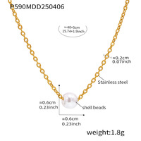 Nouveauté Collier de perles de coquillage Collier à maillons en acier inoxydable Collier de perles simples plaqué or 18 carats pour femmes