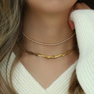 ドリームショー14K金メッキラインストーン充填テニスチェーンチョーカーネックレス - Product Image 4