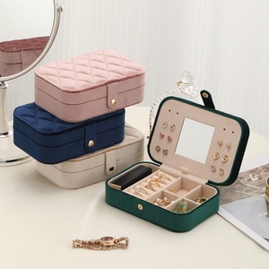 Factory Wholesale Custom Jewelry Organizer <b>Storage</b> <b>Box</b> Ring Pendant Bracelet Rectangle Velvet <b>Box</b> with Mirror Buckle Closure - Product Image 2