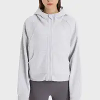 Jaket Yoga Bulu Domba Longgar Anti-kerut Ritsleting Keluaran Baru 2022 Jaket Olahraga Atasan Latihan Kebugaran Gym Wanita Jaket Olahraga