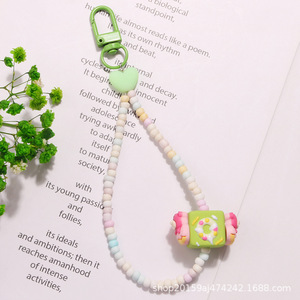 Nuevo colgante de llavero de coche pintado a mano cuadrado de dibujos animados, accesorios de cuentas de arroz coloridos frescos, funda para auriculares, decoración - Product Image 6