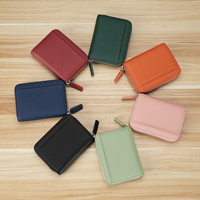 Dompet Kartu Lipat Kulit Tekstur Leci Wanita, Tempat Kartu Anti-RFID dengan Dompet Koin Multifungsi, Mendukung Logo OEM