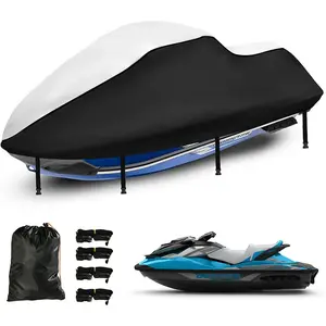 Heavy-Duty 420D Oxford Fabric Boat Cover Towing Jet Ski 3 Seats UV Resistant Marine Grade 2 Ventilation Openings 4 Wind Shield