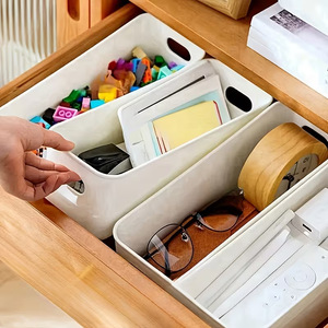 Desktop Storage Box Rectangle Milky White <b>Stackable</b> <b>Drawer</b> Organizer <b>Plastic</b> Bin For Cosmetic Snack Kitchen Bathroom Use - Product Image 2