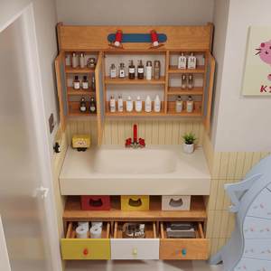 ตู้ห้องน้ำติดผนังแบบอัจฉริยะพร้อมอ่างล้างหน้าแบบอินทิเกรต กระจกอัจฉริยะ และแผ่นหินแบบโค้งงอได้ตามสั่ง - Product Image 6