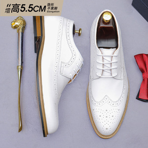 Zapatos de hombre de cuero británico, estilo ejecutivo, color blanco, con aumento de altura invisible de 5 cm, con grabado interior para mejorar la estatura. - Product Image 6