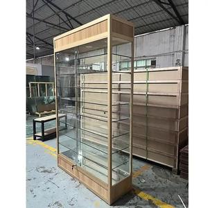 Escaparate de esquina de vidrio OEM Estantes de vidrio templado transparente Escaparate de exhibición de vidrio de madera Comercial - Product Image 3