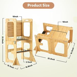 Tour de cuisine Montessori moderne en bois escabeau en bambou aide à l'apprentissage pour les enfants pour chambre salon <span class=keywords><strong>ou</strong></span> salle de bain - Product Image 6