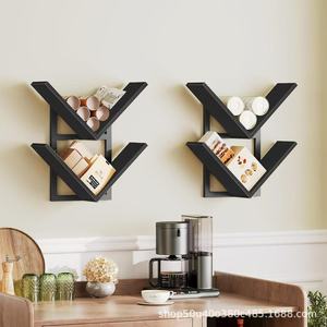<b>Wall</b> <b>Mounted</b> Metal Wood <b>Shelf</b> 2 Tier Storage Organizer For Bedroom Living Room - Product Image 1