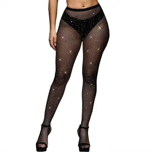 tights for women sexy rhinestone shiny diamonds bling glitter mesh girl black Nylon pantyhose tights fishnet stocking for women