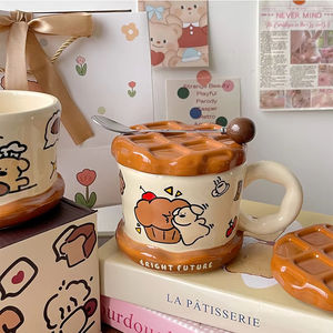 Cute Cartoon Design Bread Dog Ceramic <b>Mug</b> Lid High-Looking Business Gifts Eco-Friendly Customizable Home Office Use - Product Image 4
