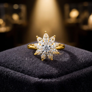 Adjustable CZ Cluster <b>Ring</b> with Classic Flower Design 2 Tone Rhodium Plating Artificial Fashion Jewellery for Wholesalers India - Product Image 3