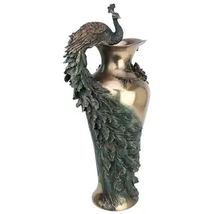 Hot Sales Craft Modern Standbeeld Polyresin Standbeeld Huisdecoratie Mooie Pauw Sculpturale Vaas